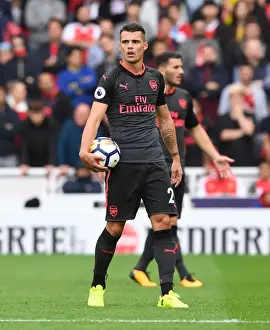 Stoke City V Arsenal 2017-18 Prints: Granit Xhaka in Action: Arsenal vs Stoke City (Premier League 2017-18)