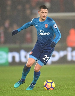 Swansea City V Arsenal 2017-18 Prints: Granit Xhaka in Action: Swansea City vs Arsenal, Premier League 2017-18