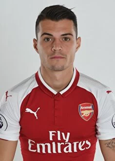 Arsenal 1st team Photocall 2017-18 Collection: Granit Xhaka at Arsenal 1st Team Photocall (2017-18)