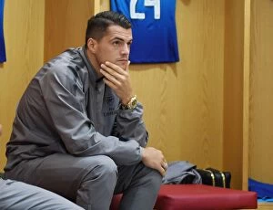 Arsenal v Benfica - Emirates Cup 2017-18 Collection: Granit Xhaka in Arsenal Changing Room Before Arsenal v Benfica - Emirates Cup 2017-18