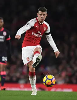 Arsenal V Huddersfield Town 2017-18 Prints: Granit Xhaka: Arsenal Midfielder in Action against Huddersfield Town