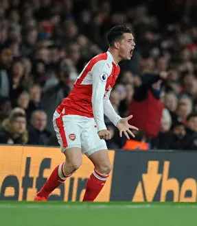 Arsenal V Leicester City 2016-17 Prints: Granit Xhaka: Arsenal Midfielder in Action Against Leicester City, Premier League 2016-17