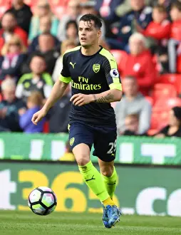 Stoke City V Arsenal 2016-17 Prints: Granit Xhaka: Arsenal Midfielder in Action Against Stoke City, Premier League 2016-17