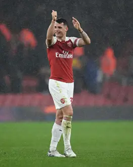 Arsenal V Manchester United 2018-19 Prints: Granit Xhaka: Arsenal's Determined Midfielder Amidst Arsenal FC vs Manchester United Rivalry (2018-19)