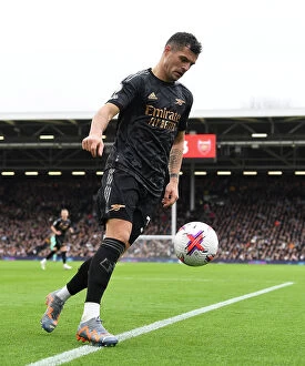Images Dated 12th March 2023: Granit Xhaka: Arsenal's Midfield Maestro in Action against Fulham, Premier League 2022-23