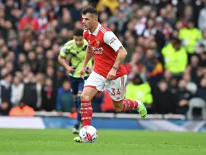 Arsenal V Leeds United 2022-23 Prints: Granit Xhaka: Arsenal's Midfield Maestro in Action against Leeds United