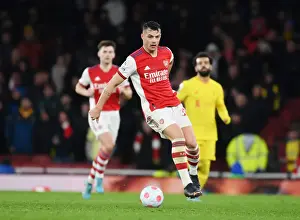 Arsenal V Liverpool 2021-22 Prints: Granit Xhaka: Arsenal's Midfield Maestro in Action Against Liverpool