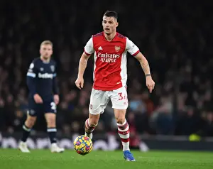 Arsenal V West Ham United 2021-22 Prints: Granit Xhaka: Arsenal's Midfield Maestro in Action Against West Ham United