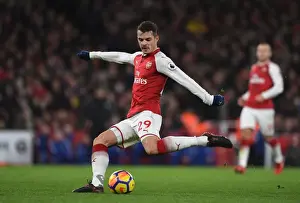 Arsenal V Chelsea 2017-18 Prints: Granit Xhaka: Arsenal's Midfield Mastermind in Action Against Chelsea