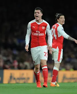 Arsenal V Leicester City 2016-17 Prints: Granit Xhaka: Arsenal's Midfield Mastermind in Action against Leicester City