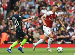 Arsenal V Manchester City 2018-19 Prints: Granit Xhaka: Arsenal's Midfield Mastermind in Action Against Manchester City