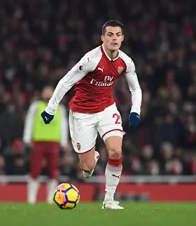 Arsenal V Manchester United 2017-18 Prints: Granit Xhaka: Arsenal's Midfield Mastermind in Action vs