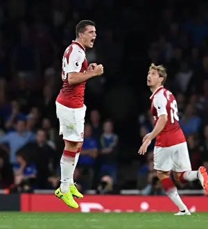 Arsenal V Leicester City 2017-18 Prints: Granit Xhaka: Arsenal's Triumphant Moment after Defeating Leicester City