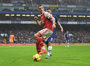 Chelsea V Arsenal 2022-23 Prints: Granit Xhaka: Battle at Stamford Bridge - Chelsea vs. Arsenal 2022-23