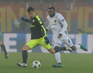 FC Basel V Arsenal 2016-17 Prints: Granit Xhaka Breaks Past Basel's Geoffroy Serey Die: Arsenal vs FC Basel