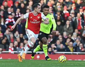 Arsenal V Sheffield United 2019-20 Prints: Granit Xhaka Breaks Past Lys Mousset: Arsenal vs Sheffield United, Premier League 2019-20