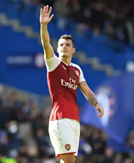 Chelsea V Arsenal 2017-18 Prints: Granit Xhaka Celebrates with Arsenal Fans after Chelsea Victory