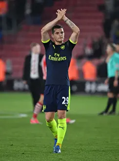 Southampton V Arsenal 2016-17 Prints: Granit Xhaka Celebrates with Arsenal Fans after Southampton Victory
