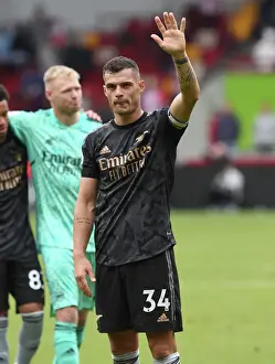 Granit Xhaka Celebrates Arsenal's Win at Brentford Community Stadium