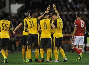 Images Dated 20th September 2016: Granit Xhaka celebrates scoring a goal for Arsenal. Nottingham Forest 0: 4 Arsenal