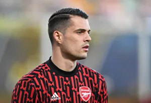 Villarreal V Arsenal 2020-21 Prints: Granit Xhaka at Empty Estadio de la Ceramica