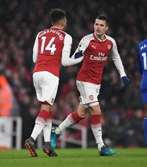 Images Dated 3rd February 2018: Granit Xhaka and Pierre-Emerick Aubameyang (Arsenal). Arsenal 5: 1 Everton. Premier League