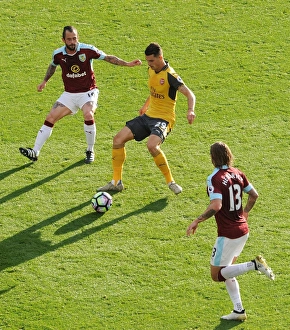 Burnley V Arsenal 2016-17 Prints: Granit Xhaka: Under Pressure Against Burnley's Defensive Duo, 2016-17 Premier League