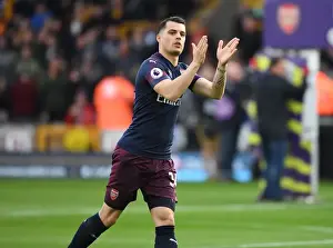 Wolverhampton Wanderers V Arsenal 2018-19 Prints: Granit Xhaka Rallies Arsenal Fans Before Wolverhampton Wanderers Clash (2018-19)