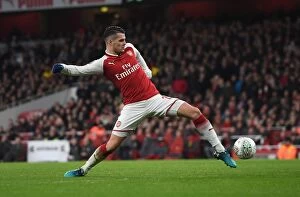 Images Dated 24th January 2018: Granit Xhaka Scores Arsenal's Second Goal: Carabao Cup Semi-Final vs Chelsea