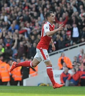 Images Dated 7th May 2017: Granit Xhaka Scores First Goal: Arsenal vs Manchester United, Premier League 2016-17