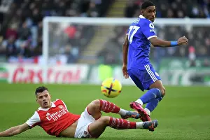 Granit Xhaka Tackles Tete in Intense Leicester City vs. Arsenal FC Clash, Premier League 2022-23