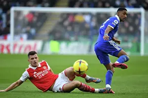 Leicester City V Arsenal 2022-23 Prints: Granit Xhaka Tackles Tete: Leicester City vs Arsenal FC, Premier League 2022-23