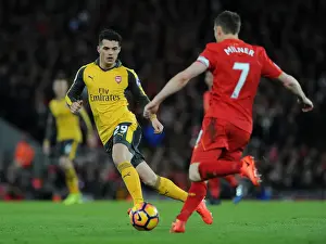 Liverpool V Arsenal 2016-17 Prints: Granit Xhaka vs. James Milner: Intense Battle at Anfield - Liverpool vs