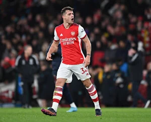 Images Dated 24th February 2022: Granit Xhaka's Celebration: Arsenal Secures Victory Over Wolverhampton Wanderers in the Premier