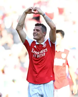 Arsenal V Leicester City 2022-23 Prints: Granit Xhaka's Emotional Family Reunion: Arsenal's Win Against Leicester City (2022-23)