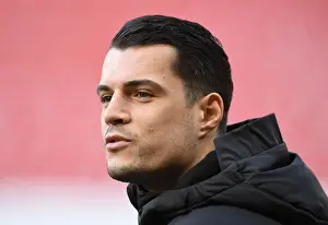 Stade Rennes V Arsenal 2018-19 Prints: Granit Xhaka's Focus: Arsenal's Battle in the UEFA Europa League Against Stade Rennais (March 2019)