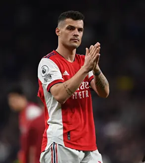 Tottenham Hotspur V Arsenal 2021-22 Prints: Granit Xhaka's Heartfelt Applause: Arsenal's Victory at Tottenham Hotspur Stadium (2021-22)
