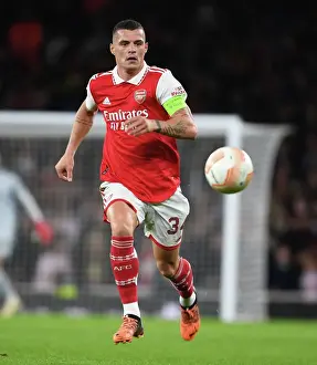 Arsenal V PSV Eindhoven 2022-23 Prints: Granit Xhaka's Unstoppable Performance: Arsenal Claims Europa League Triumph over PSV Eindhoven