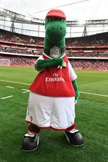 Arsenal V Seville - Emirates Cup 2017-18 Prints: Gunnersaurus: Arsenal's Iconic Mascot at the Emirates Cup Match against Sevilla FC