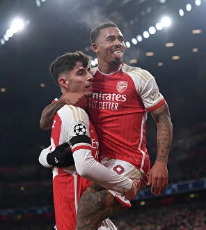 Arsenal v RC Lens 2023-24 Collection: Havertz and Jesus: Arsenal's Dynamic Duo Celebrates First Goals in Champions League Victory over