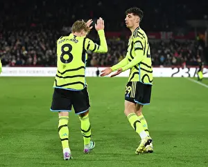 Brentford V Arsenal 2023-24 Prints: Havertz and Odegaard in Euphoric Sync: Arsenal's Thrilling Goal vs Brentford