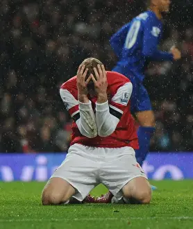 Arsenal V Cardiff City 2013-14 Prints: Heartbreaking Miss: Per Mertesacker's Agonizing Header at Arsenal vs. Cardiff City
