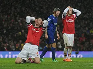 Arsenal V Cardiff City 2013-14 Prints: Heartbreaking Miss: Per Mertesacker's Agonizing Header at Arsenal vs. Cardiff City
