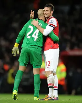 Arsenal V Everton 2013-14 Prints: A Heartfelt Reunion: Olivier Giroud and Tim Howard (2013-14) - Arsenal vs. Everton