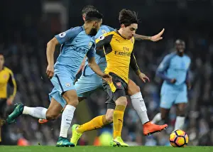 Manchester City V Arsenal 2016-17 Prints: Hector Bellerin (Arsenal) Aleksander Kolarov and Gael Clichy (Man City)