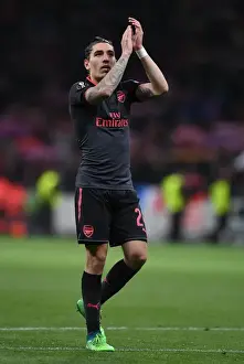 Atletico Madrid V Arsenal 2017-18 Prints: Hector Bellerin Celebrates with Arsenal Fans after Europa League Semi-Final Showdown vs Atletico Madrid