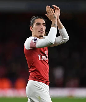 Images Dated 8th December 2018: Hector Bellerin Celebrates with Arsenal Fans after Victory over Huddersfield Town