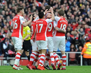 Hector Bellerin celebrates scoring Arsenals 1st goal with his team mates. Arsenal 4 Hector Bellerin celebrates scoring Arsenals 1st goal with his team mates. Arsenal 4