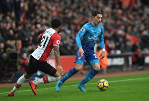 Southampton V Arsenal 2017-18 Prints: Hector Bellerin vs. Ryan Bertrand: Intense Battle at Southampton's St Marys Stadium (Premier League 2017-18)