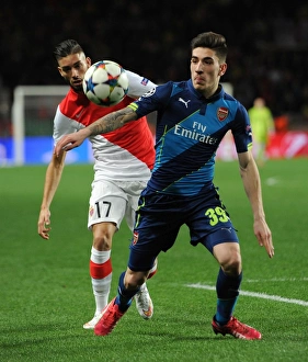 Monaco V Arsenal 2014/15 Prints: Hector Bellerin vs Yannick Ferreira-Carrasco: Intense Battle at Monaco's Stade Louis II - Arsenal vs Monaco